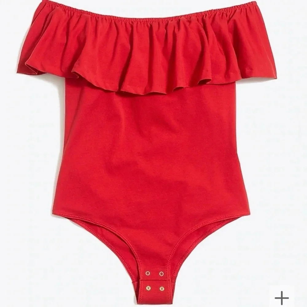 J. Crew Off Shoulder Ruffle Red Bodysuit Size XS